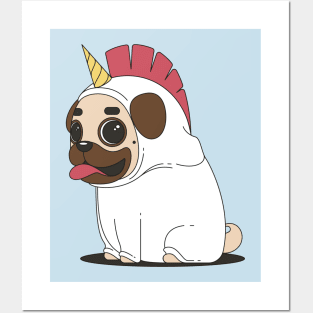 Cute Pug Unicorn Posters and Art